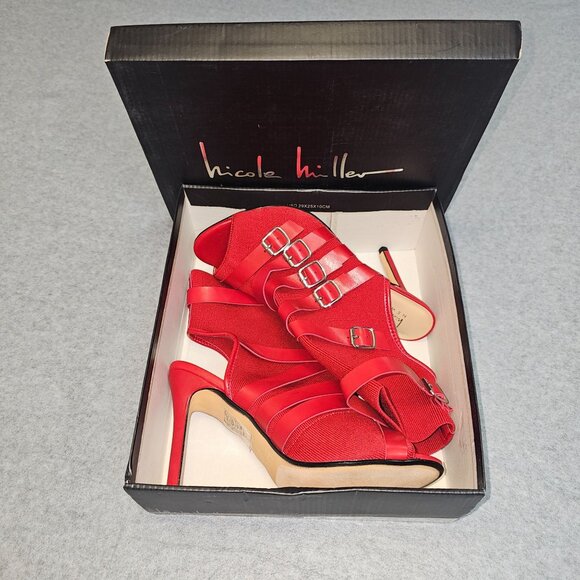 Nicole Miller Red Strappy Open-Toe Ankle Boot Heels Size 9 - Picture 8 of 10